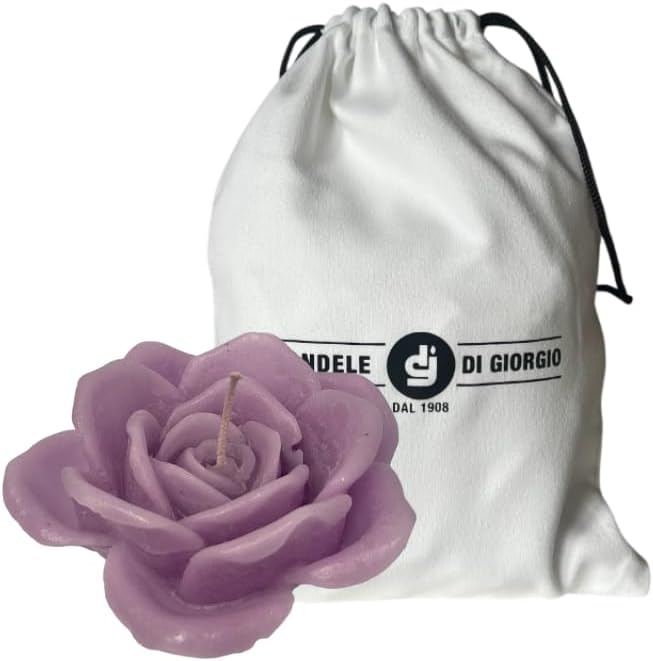 Cereria Di Giorgio - Rose Shaped Candle - Powder Purple Colour - Diameter 10 cm Height 5 cm - Gift Bag - Handmade