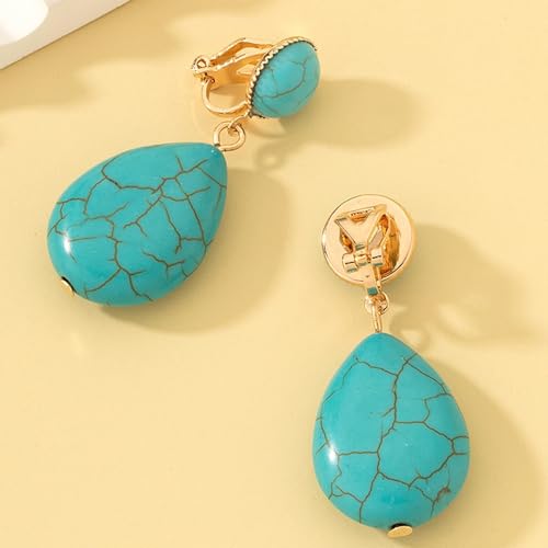 Turquoise Earrings for Women Gold Clip On Earrings Western Turquoise Jewelry Country Concert Outfits for Women by Uunuuo - Used condition - Image 7