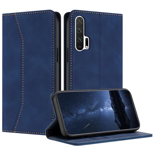 Mo-Beauty Hülle Kompatibel mit Huawei Honor 20 Pro, Handyhülle PU Leder Flip Wallet Klappbare Stoßfest Schutzhülle Magnet Kartenfach Ledertasche Klapphülle für Huawei Honor 20 Pro(Blau)