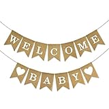 Anwyll Burlap Welcome Baby Banner - NO DIY Baby Shower Decoration Banner Oh Welcome Baby Shower Sign...