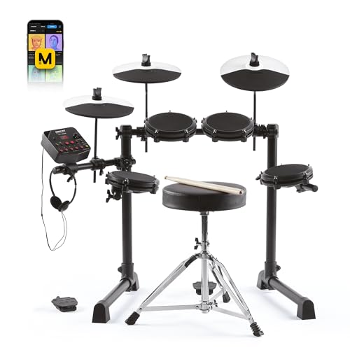 Alesis Debut Kit - Batería electrónica infantil con 4 parches de malla, 120 sonidos, 100 lecciones, taburete, baquetas, llave de batería y auriculares