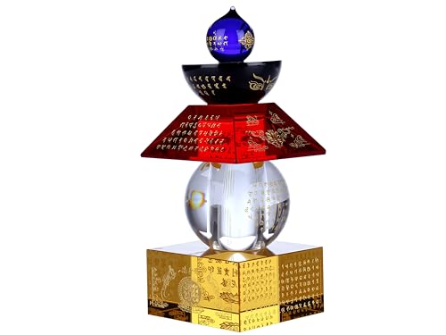 I-MART Feng Shui Decor Crystal 5 Color 5 Element Pagoda 5.5 Inch Tower Ornament for Home Office Protection Harmony Wealth and Wisdom, Inspired Crystal Sculpture for Positive Energy and Prosperity