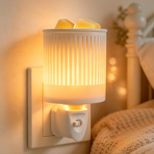 Plug in Wax Melt Burner Mini UK Wall Socket Electic Ceramic Oil Burners Aroma (White-A)