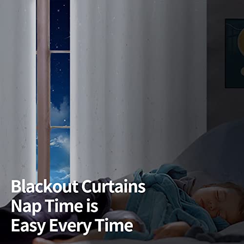 Image of BGment Star & Lines Pure White Room Darkening Curtains 84 Inch Length 2 Panels Set, Thermal Insulated Privacy Grommet Window Drapes for Kids Boys Bedroom, 52 x 84 Inch