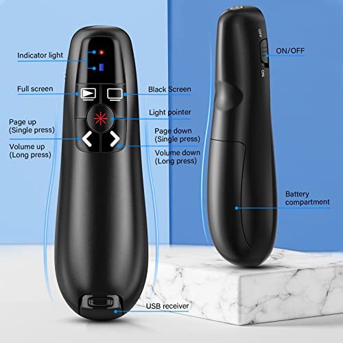 Image of Presentation Clicker Wireless Presenter Remote Clicker for PowerPoint Presentation, RF 2.4GHz USB PowerPoint Clicker Slide Advancer with Volume Control for Computer /Laptop /Mac