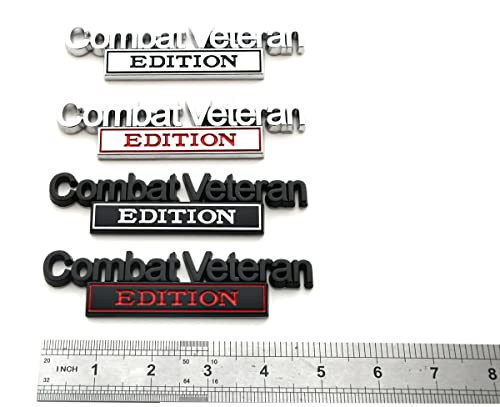 Image of Combat Veteran Edition Emblem Car Badge, Warrior Soldier 3D Metal Material Sticker, Combat Veteran Letters Raised Metal Fender Decal (Black /White)