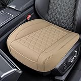 UHANBUT Luxury Faux Leather Car Seat Cover, Anti-Slip Waterproof Universal Front Bottom Seat Protector with Storage Pocket, Triangular Pattern Vehicle Seats Cushion for Sedans, SUVs, Trucks (Beige)