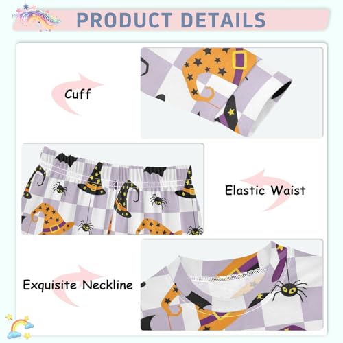 Pajama Sets Long Sleeve Halloween Hats Spiders Bats Soft Comfy Sleepwear 2 Piece PJS 3-8T4