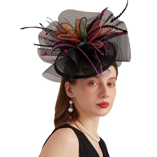 Gorro fascinador Derby para mujer con flores removibles miniatura 7