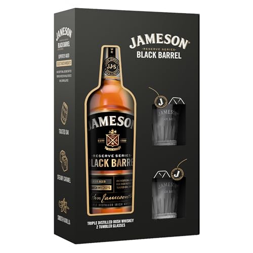 Jameson Whiskey BLACK BARREL Triple Distilled Irish Whiskey 40% Volume 0,7l in Geschenkbox mit 2...