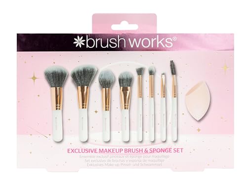 Brushworks Exclusive Makeup Brush & Sponge Set, 8-Piece Travel-Size Brush Kit with Complexion Sponge