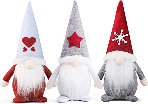 KAHEIGN 3 Piezas Gnomo de Navidad Sueco, Adorable Muñecos de papá Noel Hechos a Mano Figuras de Elfos Enanos de Gonks Sin Rostro Sentados por Chimeneas Navidad Fiesta Decoración (28cm x 12cm)