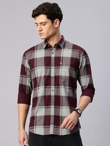 Image of Majestic Man Stylish Slim Fit Cotton Spread Collar Checked Casual Shirt