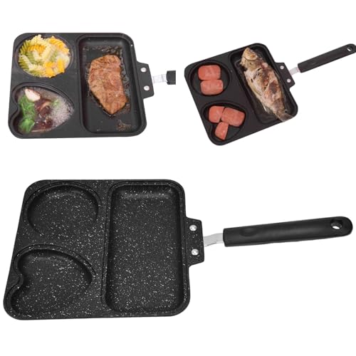TOTITOM Padella 3 in 1 con manico antiscottatura Padella quadrata antiaderente per colazione Piatto da cucina Padelle per barbecue Regalo di San Valentino