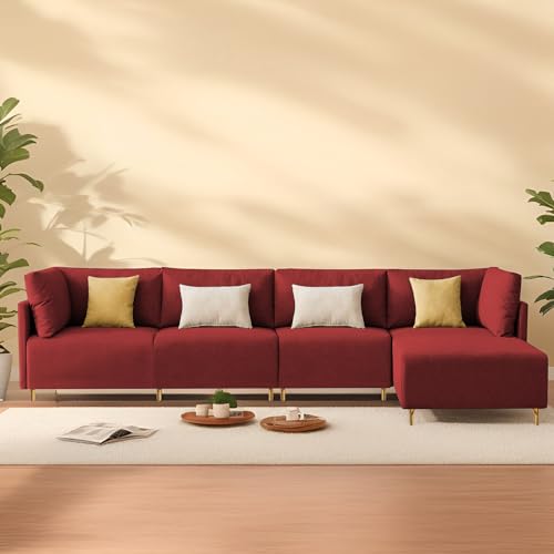 Image of Carina RHS 6 Seater L Shape Sofa Set for Living Room (Maroon Fabric) Premium Fabric Sofa