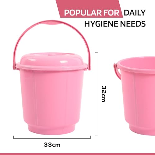 Image of Kuber Industries 3 Pcs 18 Liter Plastic Bucket for Bathroom | Plastic Bucket for Daily Use | Water Storage Bucket | Balti for Bathroom | Pink-Cream & Mink Grey