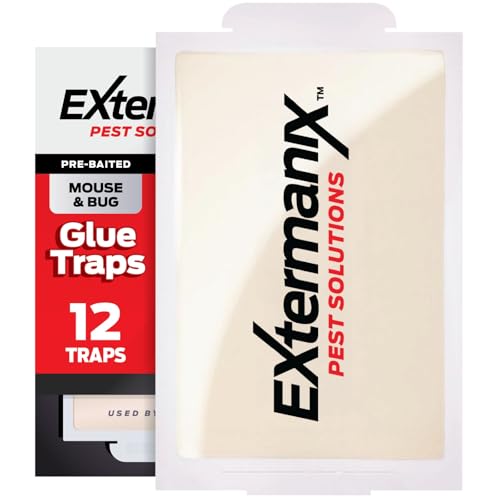 Extermanix Glue Traps for Mice & Bugs Safe Around Children & Pets Strong Adhesive Glue for Bugs Insects & Cockroaches Easy to Use & Clean Sticky Glue Traps for Indoor Use (12 Pack)