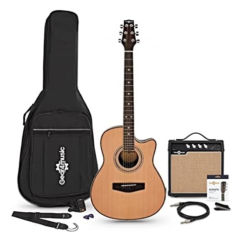 Gear4music Round Back Electro Acoustic Guitar with Amp Cover