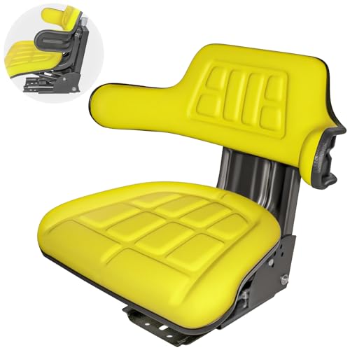 Maple Farm Seats Inc - MFS Universal Suspension Lawn Tractor Seat, Waterproof Vinyl Cover Soft Foam Cushion Equipment Accessory Part High Back Seat Replacement Fits John Deere Kubota Forklift Riding Lawn Mower - 510 Yellow - -5%