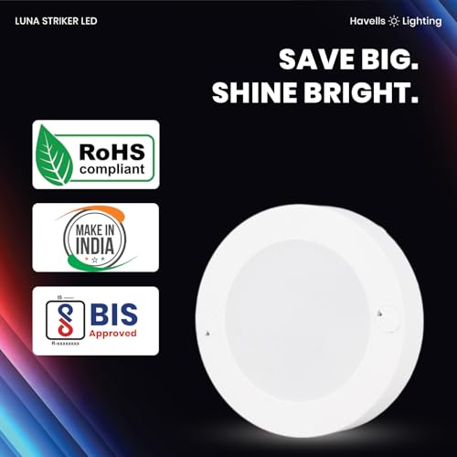 Image of Havells Luna Striker LED 3W 6500K Ceiling Light Energy Efficient WIDEST 7 Colour Option Perfectly FITS in Junction Boxes Powder Coated Polycarbonate HOUSING,60 Lumen Per Watt 6500K