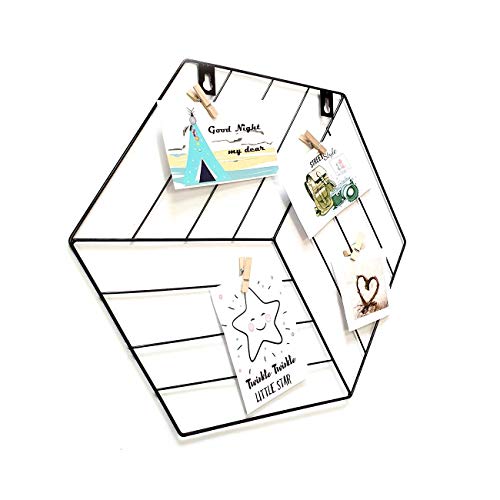 Image of Art Street Hexagon Shape DIY Metal Photo grid wall for photo hanging, wall decoration and display (size- 35 x 40 cm) -Photo clips included