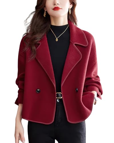 chouyatou Women's Casual Business Wool Blend Coat Loose Double Breasted Suit Coat Dressy Blazer Pea Coat
