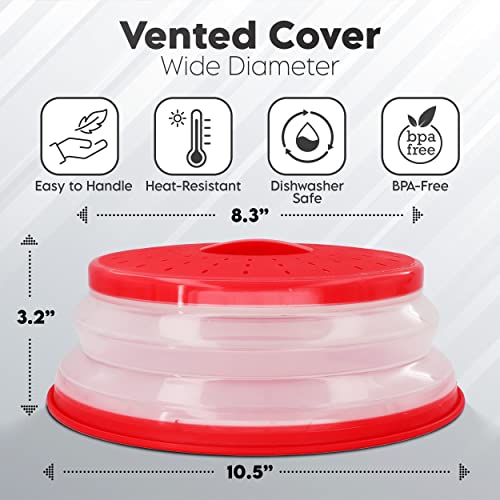 Microwave Cover For Food, Collapsible Microwave Splatter And Plate Covers Easy Grip Lid And Food Strainer, Bpa Free And Dishwasher Safe, 10.5", Red - By Rampro #TOP1