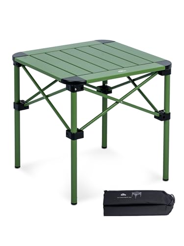 iClimb Lightweight Stable Alu. Folding Square Table Roll Up Top with Carry Bag for Camping Picnic Backyards BBQ Camp Kitchen (Green, S)