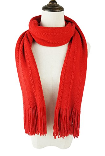BRUCERIVER Damen Ultra Weich Gestrickter Schal & Handschuh Set Touchscreen Funktion Cashmere Gefühl Cable Design Rot Touchscreen,Einheitsgröße