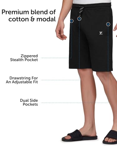 Image of XYXX Men's Ace Cotton Regular Fit Solid Shorts with Side Pockets and No Marks Waistband