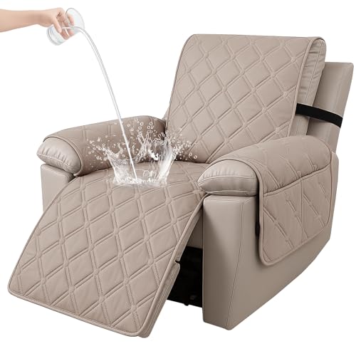 Ystyle Funda Sillon Relax Reclinable 1 Plaza, Funda Butaca Reclinable Impermeable con Banda Elástica, Antimanchas y Antiarañazos, Fundas Lavables para Sillas Reclinables, Café Claro