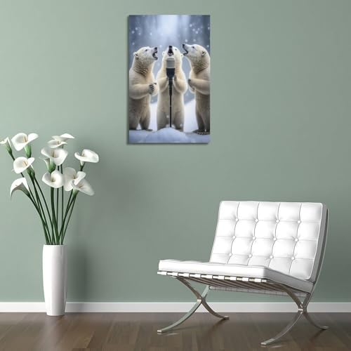 Poster ours polaires au micro WIZIGM sur toile premium encadrée
