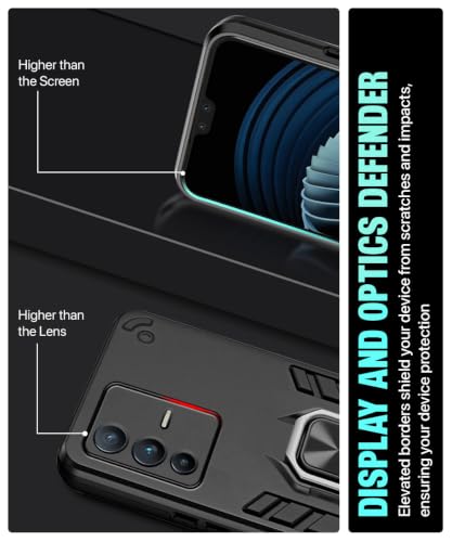 Image of WOW IMAGINE Shock Proof Back Case Mobile Cover for Vivo V23 | Back Cover Case (Tough Armor | Hybrid PC + TPU | Ring Holder & in-Built Kickstand | Black)