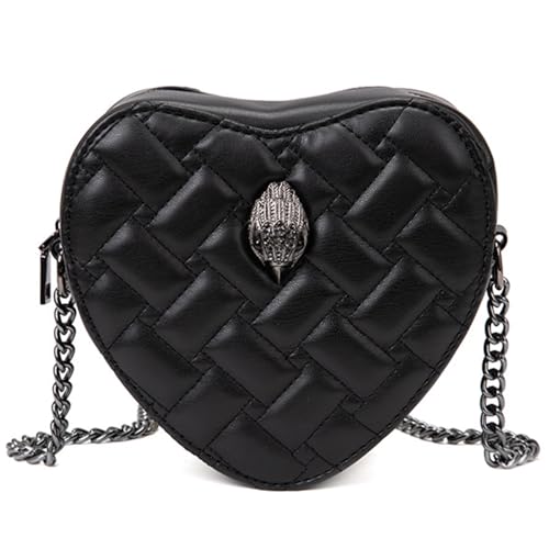 Image of Rejolly Quilted Heart Shaped Purse for Women Crossbody Bag PU Leather Shoulder Bag Cute Diamond Clutch Purse with Chain Strap Black