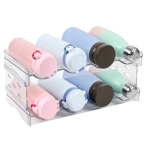 YODUEA Water Bottle Storage 2 Pack Water Bottle Organiser Stackable Plastic Bottle Holder Fridge Wine Rack for Cupboard Kitchen Office Travel Mug (Each Rack Holds 4 Containers)