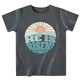 Chipeler Boys Easter Shirts Toddler Bible Verse Religious Tops Kids Short Sleeve Cotton He is Risen T-Shirts White with Grey 5T