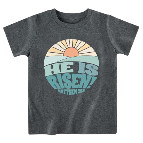 Chipeler Toddler Short Sleeve Christian Shirts Boys Girls Chirstian He is Risen T-Shirts Kids Religious Bible Verses Tops Grey 2T