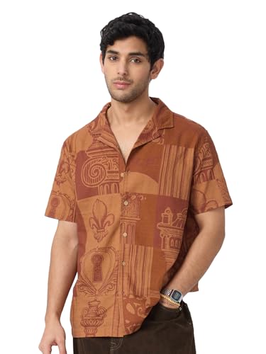 Chemise texturée homme marron grande taille XXL en coton respirant contre la chaleur