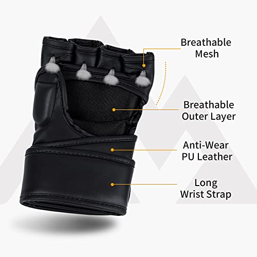 Brace Master Mma Gloves Ufc Gloves Boxing Gloves For Men Women Leather More Paddding Fingerless Punching Bag Gloves For Kickboxing, Sparring, Muay Thai And Heavy Bag (Black, Medium) #TOP2