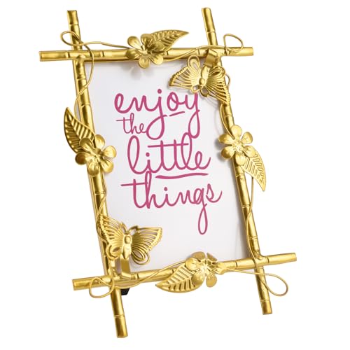 MOROBOR Marco de fotos dorado, marco de fotos vintage con textura de mariposa hecho a mano, marco de fotos decorativo con caballete para exhibición de mesa (7 x 9 pulgadas)