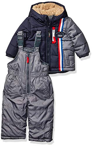 LONDON FOG Boys' Little 2-Piece Snow Pant & Jacket Snowsuit, Navy Solid, 5/6