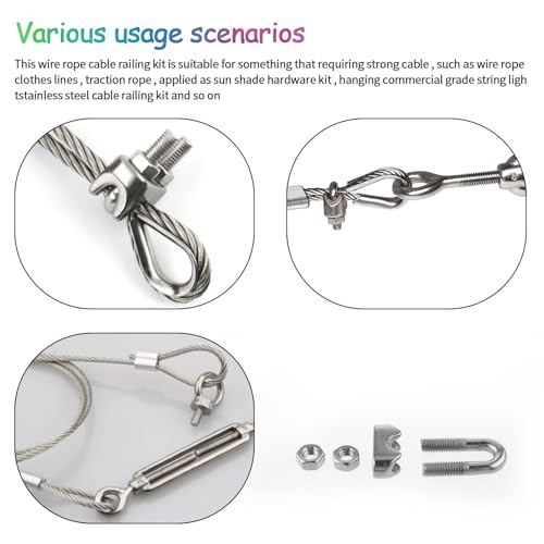 Mozeat Lens 557141_1_VJWHAMPM M6 Cable Clamps Thimbles 1/4 Inch Wire Rope Clamp Silver Thimble And Aluminum Crimping Loop 304 Stainless Steel Wire Rope Accessory Kit thumb #1