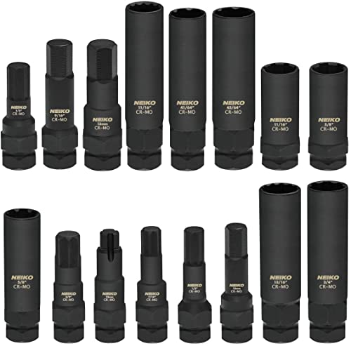 Image of Neiko 02457A Lug-Nut Key Set, Wheel-Lock Removal Tool Kit for Aftermarket and Factory Wheel Tire Keys, SAE and Metric Lug Sockets, 16 Pieces