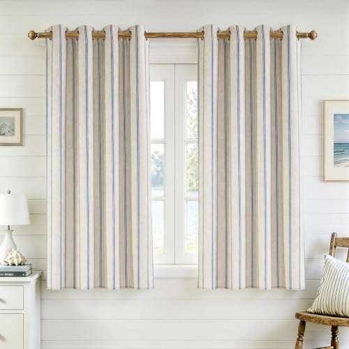 DriftAway Farmhouse Stripe Blackout Curtains, Grommet, W52xL45, Navy Blue