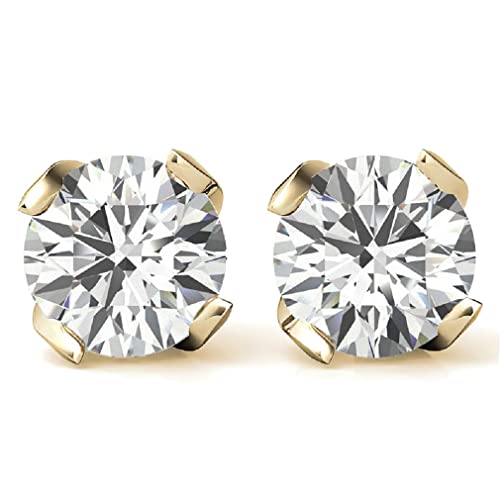 Antique 10K/14K/18K Solid Yellow Gold Women Earring, 3 Tcw Round Cut Handmade Diamond Moissanite Engagement Earring, Swirl Setting, Solitaire Stud Earring, Anniversary/Wedding Gifts, Push/Screw Back #TOP16