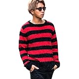 SILVER BULLET CavariA キャバリア メンズ ユニセックス フェザーヤーン クルーネック 長袖 ニットソー セーター ボーダー 無地 CASC16-18-a 44(M) RED×BLK(レッド×ブラック)