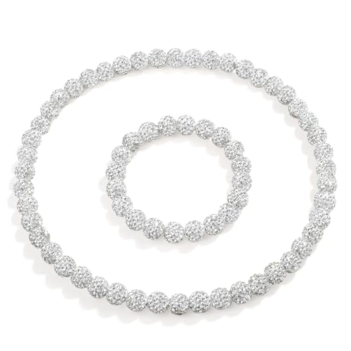QINJIEJIE Baseball Necklace for Men White Bead Necklace and Bracelet Set 18in Bling Diamond Rhinestone Baseball Drip Accessories Necklace Gifts Lifestyle 101 Apparel