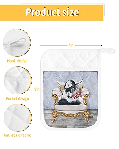 Pocket Pot Holders For Kitchen, Sheep Seat On Sofa Rustic Pot Holder Set Of 5, Heat Resistant Oven Mitts Hot Pads Potholder For Kitchen Baking Cooking, 7”X 9” #TOP2