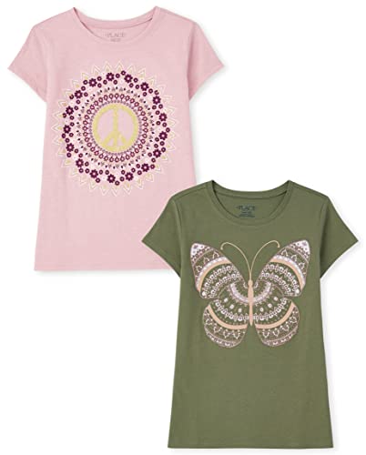 The Children's Place,Short Sleeve Graphic T-Shirt 2-Pack,Peace Sign/Butterfly,Small (5/6)