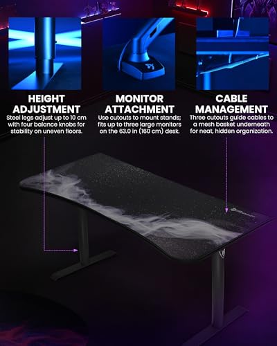 Image of Arozzi Arena Special Edition Ultrawide Curved Gaming and Office Desk with Full Surface Water Resistant Desk Mat Custom Monitor Mount Cable Management Cut Outs - Gunmetal Galaxy